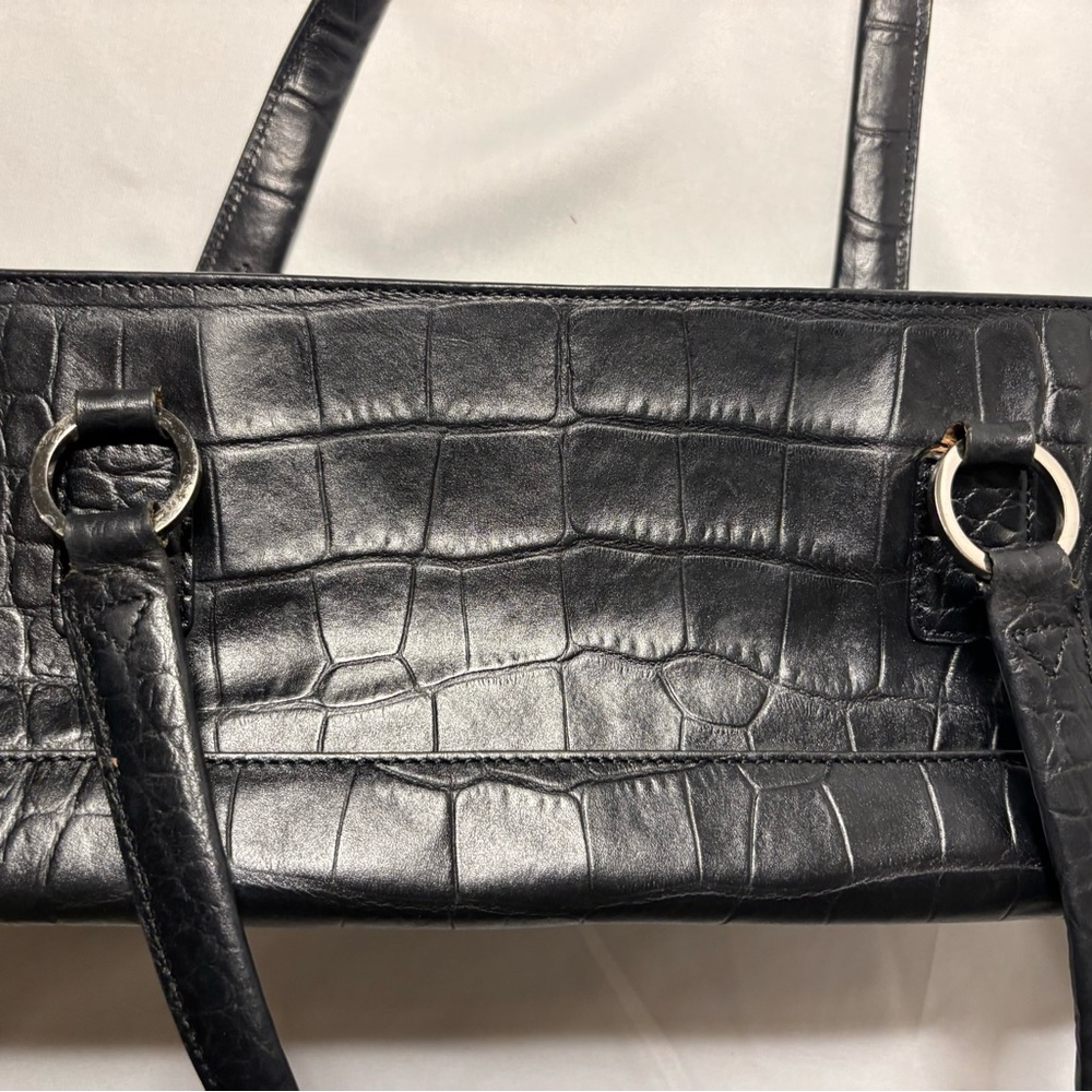 Monsac Leather Black Crocodile-Embossed Women's Tote - Picture 10 of 16